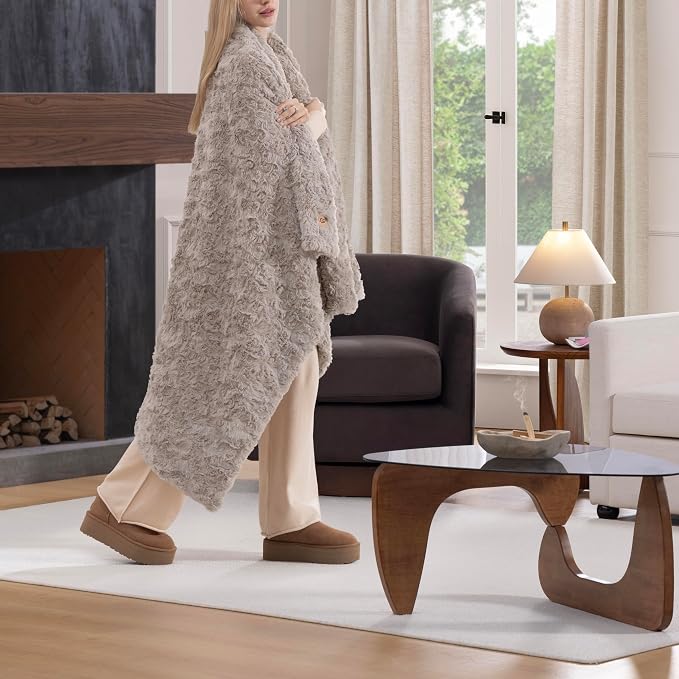 UGG Adalee Faux Fur Throw Blanket, Luxury Cozy Fluffy Blanket - Image 4