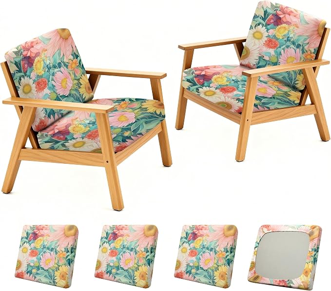 4Pcs Patio Stretch Cushion Covers, Outdoor Sofa Replacement Cover Slipcovers by BIETYONE