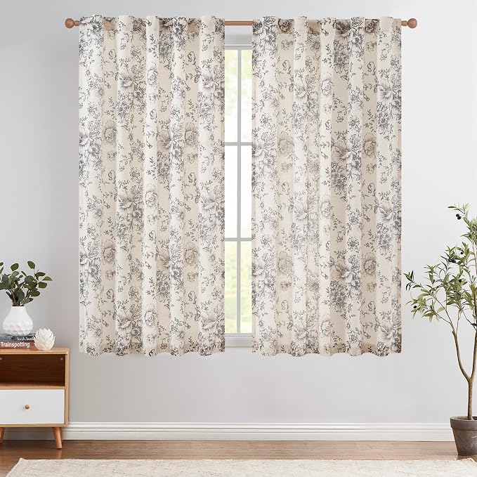 jinchan Linen Blend Curtain Floral Curtains by JINCHAN