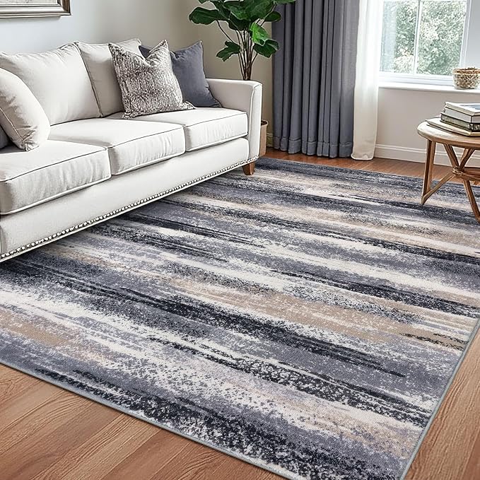 Lansny Modern Abstract 5x7 Machine Washable Area Rug Non-Slip Soft Bedroom by lansny