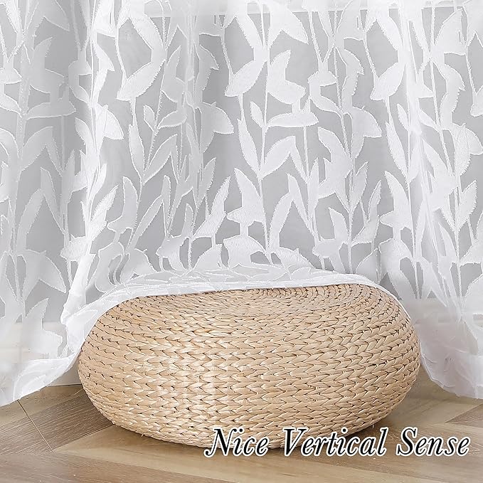 Lecloud Leia White Sheer Curtains 84 Inches Long 2 Panels, Semi Sheer Jacquard - Image 4