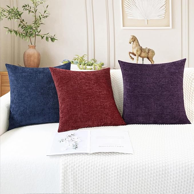 CaliTime Throw Pillow Covers Decorative 24 X 24 Inches Pack of 2 Cozy Chenille - Image 5