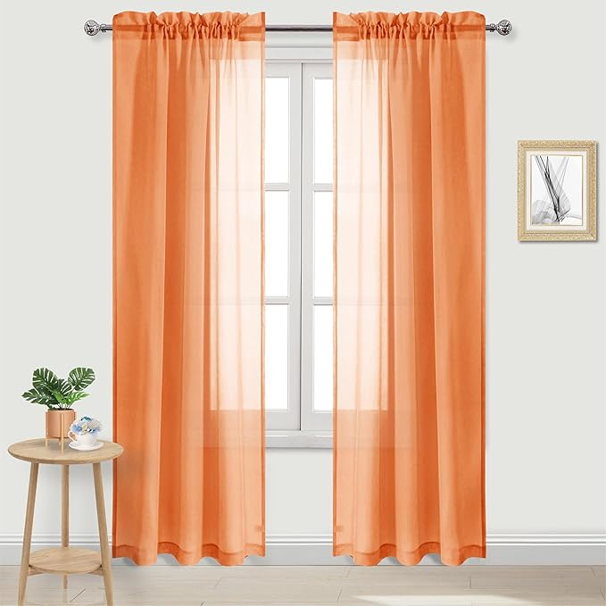 DWCN Orange Sheer Curtains 84 inches Long 2 Panels Set, Home Decoration Rod by DWCN