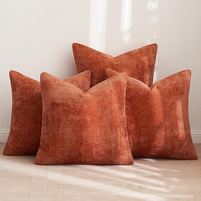 MIULEE Decorative Chenille Fall Pillow Covers Burnt Orange 20x20 Pack of 4 | - Image 4