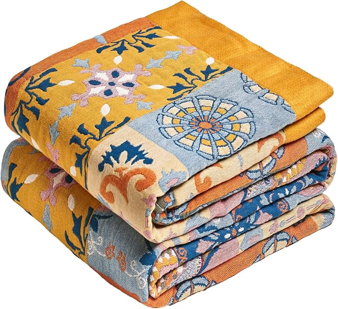 MSGKV Boho Throw Blanket for Bed 60"x80" 100% Cotton Couch Blanket Spring by MSGKVHomeTextiles