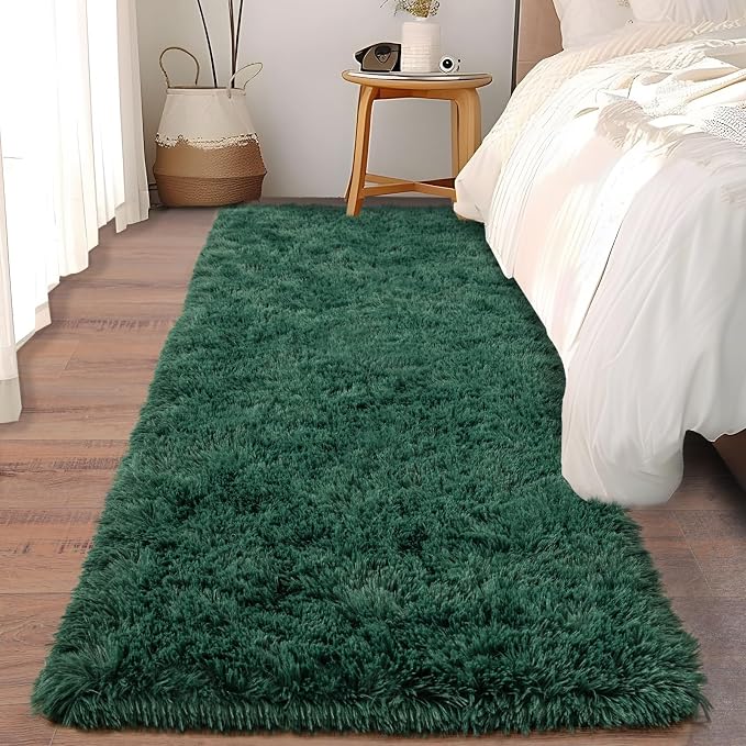 Soft Runner Rugs for Bedroom Hallways, 2 Packs 2x6 Green Fluffy Shag Throw Area by Ailyei