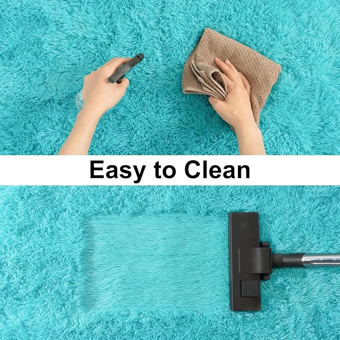 Soft Runner Rugs for Bedroom Hallways, 2x6 Teal Blue Fluffy Shag Throw Area Rug - Image 7