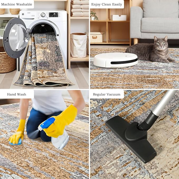 Toneed Abstract Area Rug Modern Washable Rug Soft Non Slip Rug Low Pile - Image 7