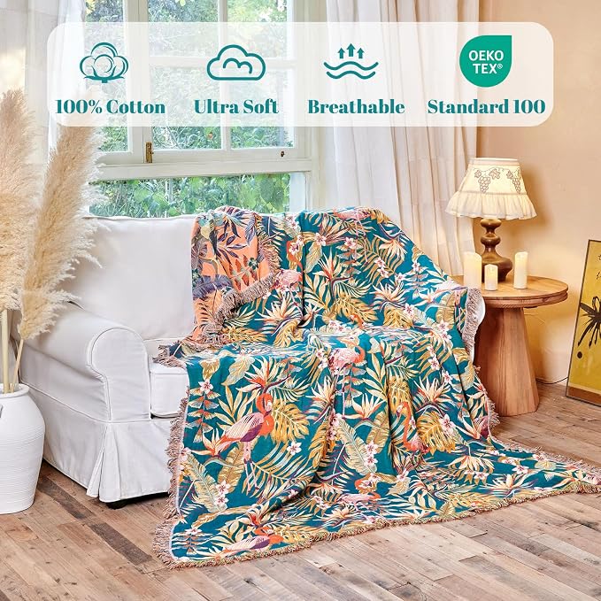 MSGKV Boho Throw Blanket for Bed 60"x80" 100% Cotton Jungle Animal Couch - Image 2