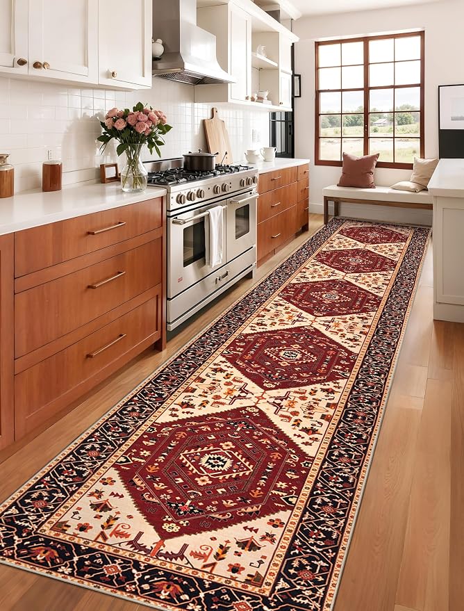 SERISSA Runner Rug for Hallways, Extra Long Boho Rug Ultra Soft Vintage Red - Image 2