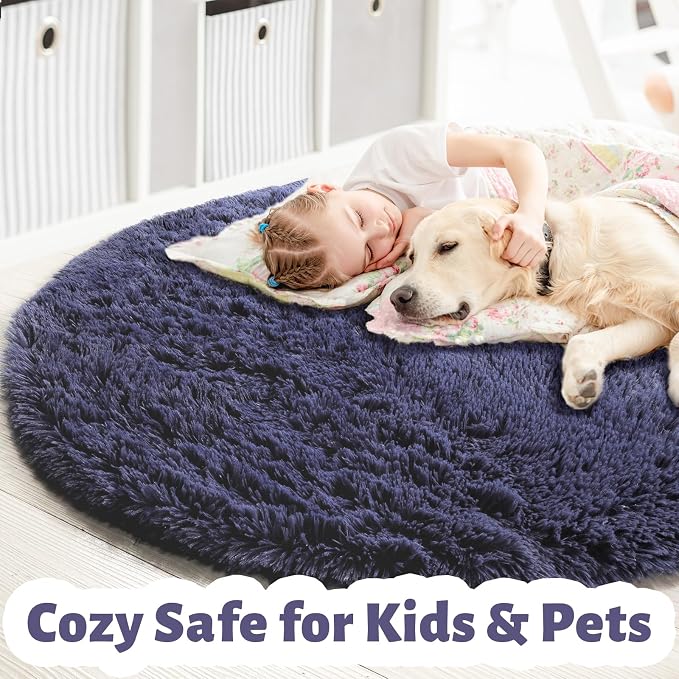 Purple Gray Round Rugs 5Ft for Bedroom Decor Aesthetic, Fluffy Fuzzy Circle - Image 2