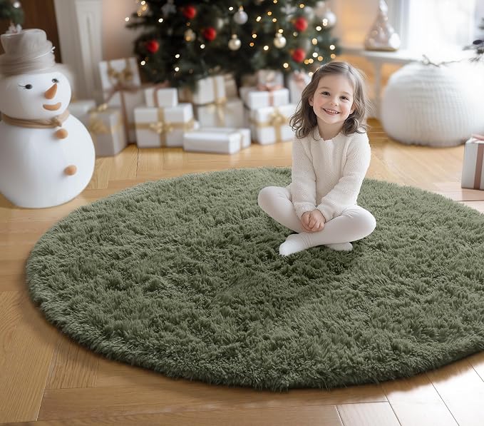 Amdrebio Olive Green Round Rug 5Ft - Image 8