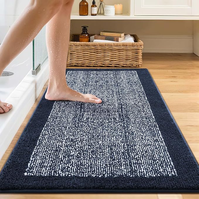 48x24 Long Bathroom Rugs Washable Non Slip, Dark Blue Bath Mat - Image 2