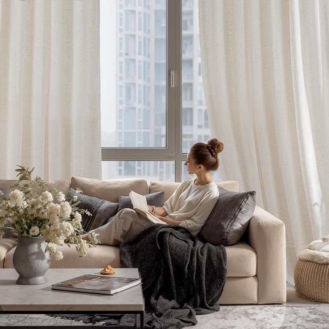 RYB HOME Linen Sheer Curtains Light & Airy Translucent Privacy Protected - Image 7