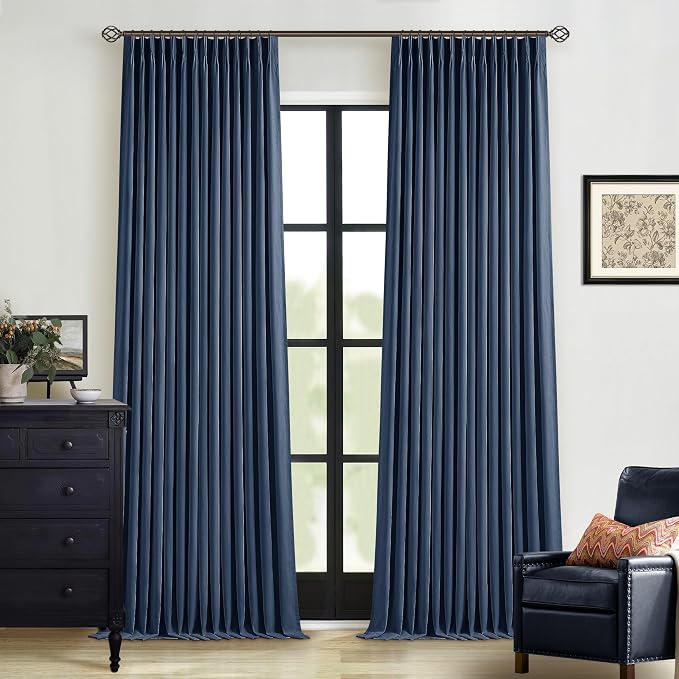 Navy Blue Blackout Linen Curtains 108 Inches Long - Image 9