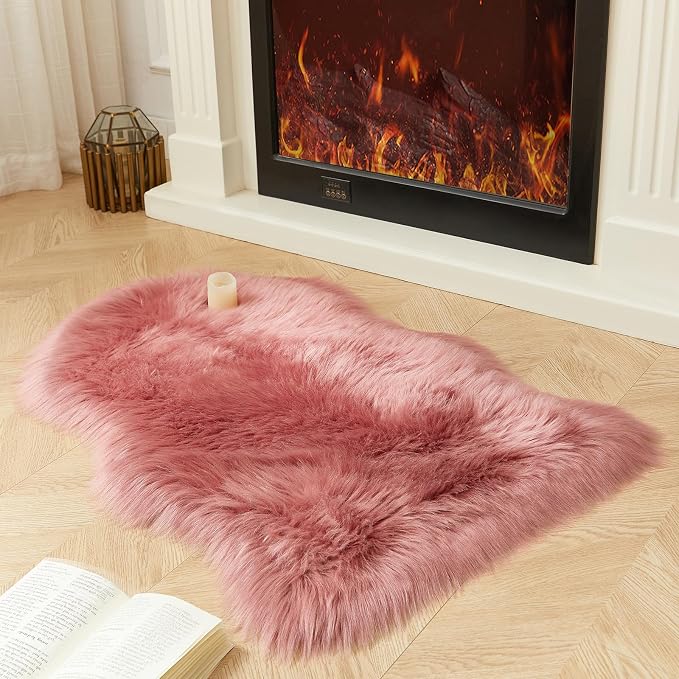 AMTOVO Faux Fur Rug, Blush Pink Small Area Rug, Fluffy Sheepskin Rug, Fuzzy - Image 6