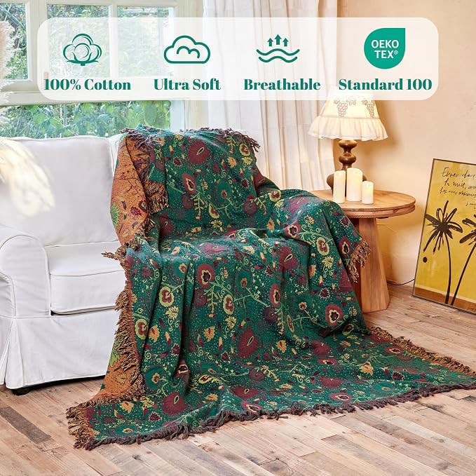 MSGKV Boho Throw Blanket for Couch and Sofa Cotton Blankets for Living Room - Image 2