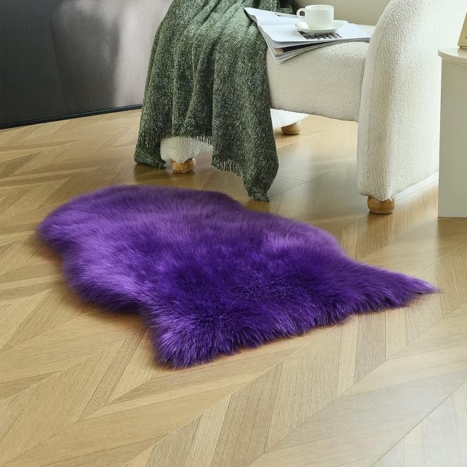 duduta Purple Faux Sheepskin Throw Rug 2x3 ft, Fluffy Shag Fur Chair Cover - Image 7