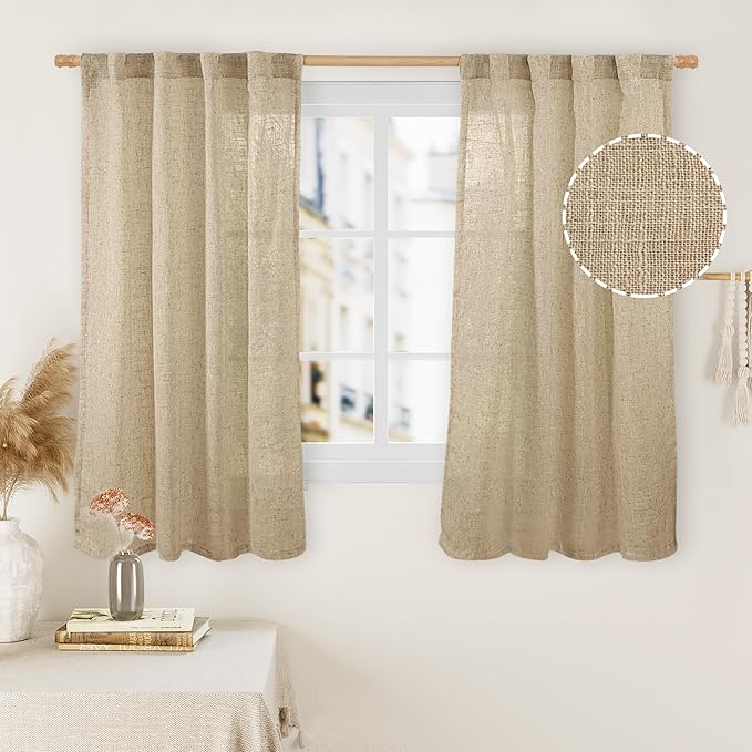 LAMIT Brown Semi Sheer Linen Curtains 48 Inch Length 2 Panels, Light Filtering by LAMIT