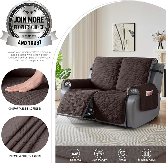 TAOCOCO 100% Waterproof Loveseat Recliner Cover, Non Slip Split Loveseat Covers - Image 2