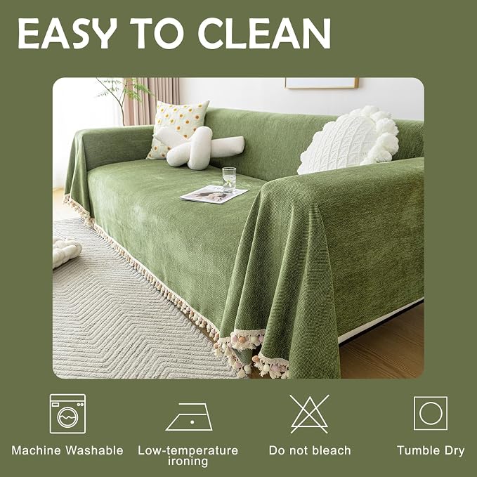 HANDONTIME Green Sofa Cover Vintage Couch Cover - Image 7