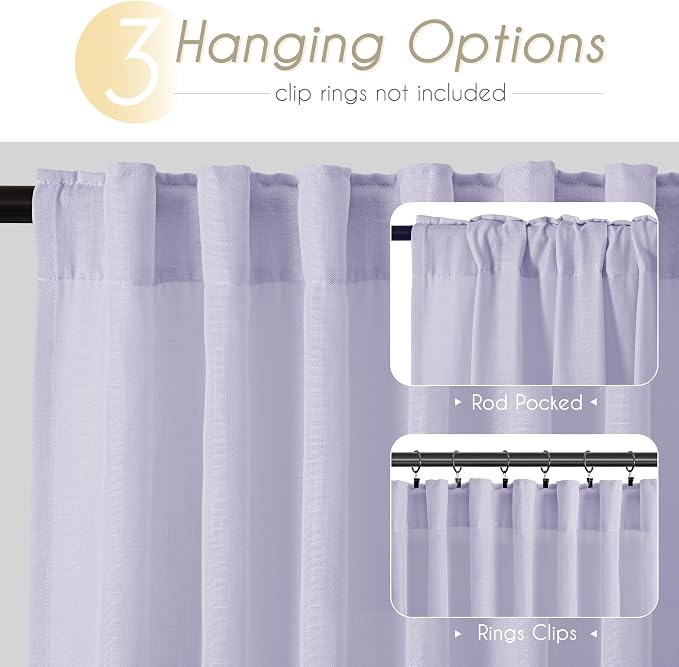 Lavender Purple Linen Curtain 90 Inch Long 2 Panels - Image 2