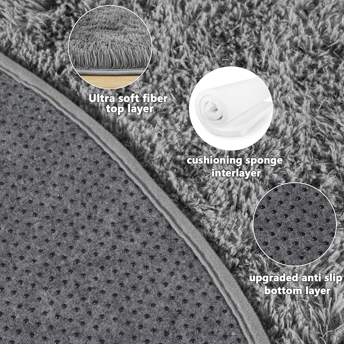 4'x4' Grey Round Rug for Bedroom, Ultra Soft Fluffy Circle Rug for Kids Girls - Image 5