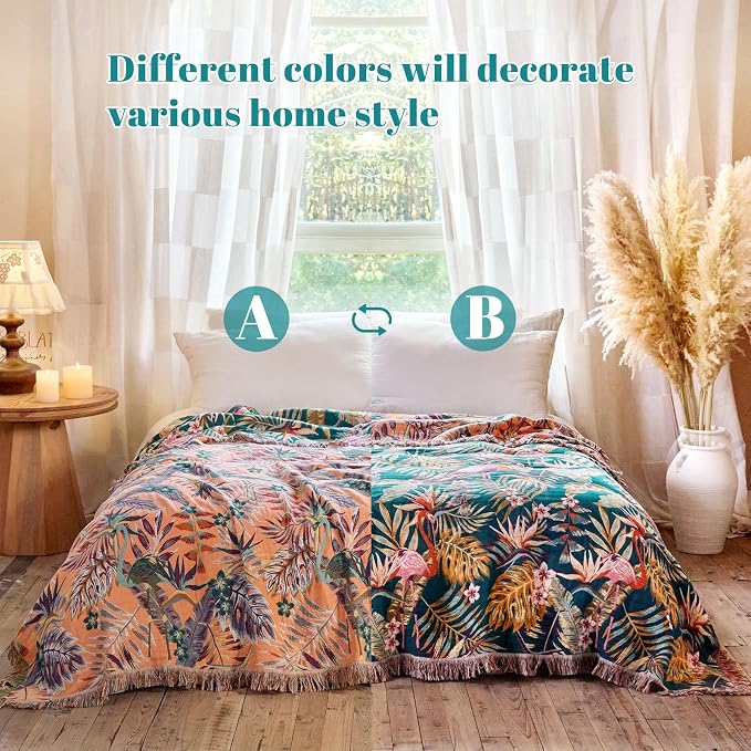 MSGKV Boho Throw Blanket for Bed 60"x80" 100% Cotton Jungle Animal Couch - Image 4