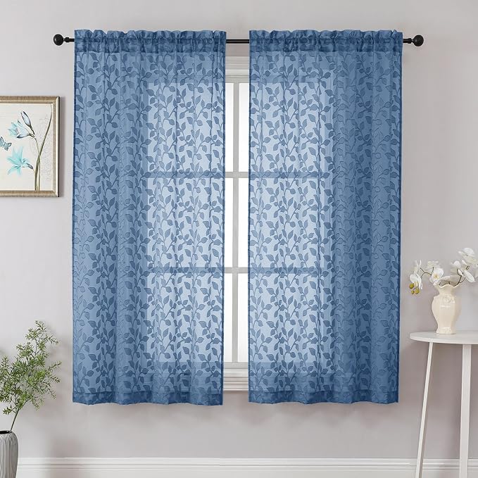 Chyhomenyc Dusty Blue Sheer Curtains 63 Inch Length 2 Panels Set, Light by Chyhomenyc