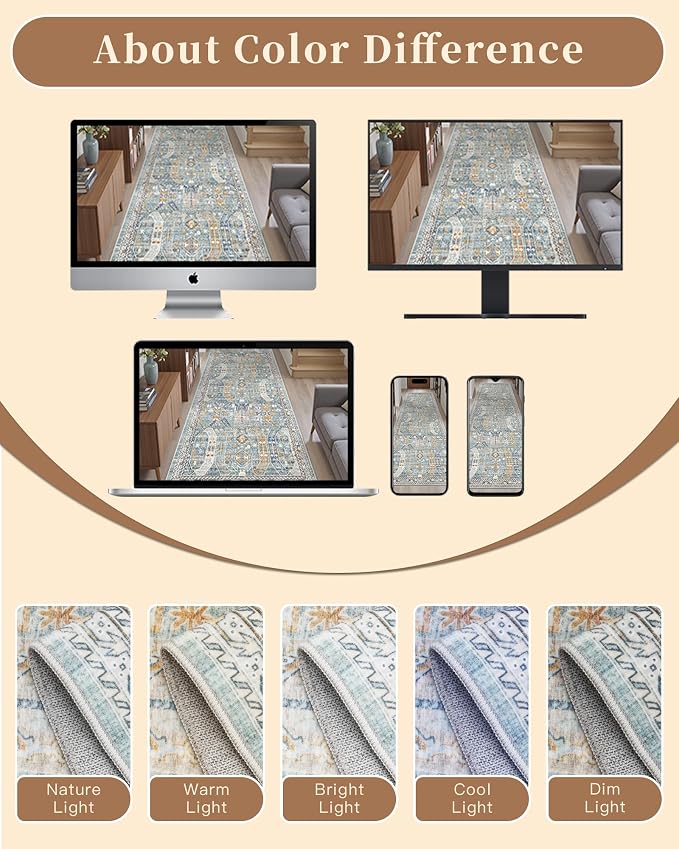 Madane Runner Rug 2x8, Washable Hallway Runner Rugs, Non-Slip Low-Pile Soft - Image 9