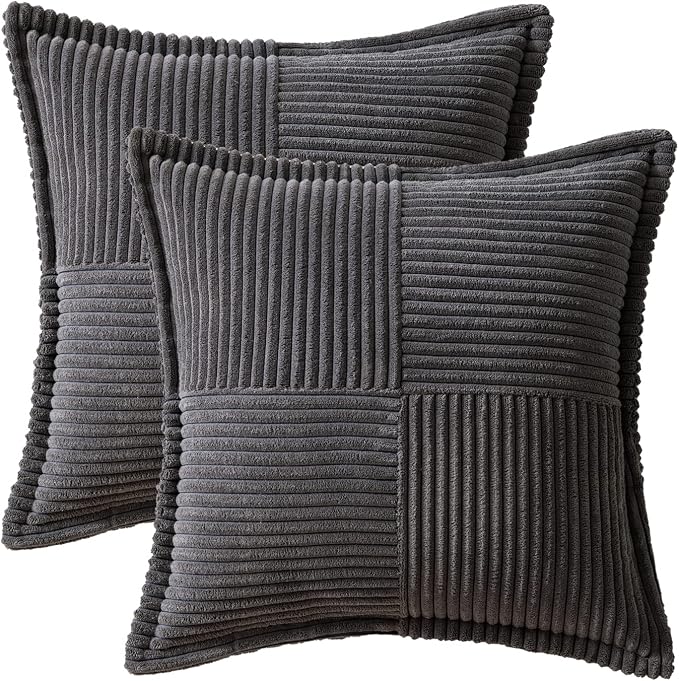 MIULEE Dark Grey Corduroy Decorative Euro Sham Pillow Covers 24x24 Inch - Image 6