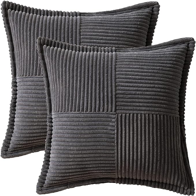 MIULEE Dark Grey Corduroy Pillow Covers 16x16 Inch - Image 6