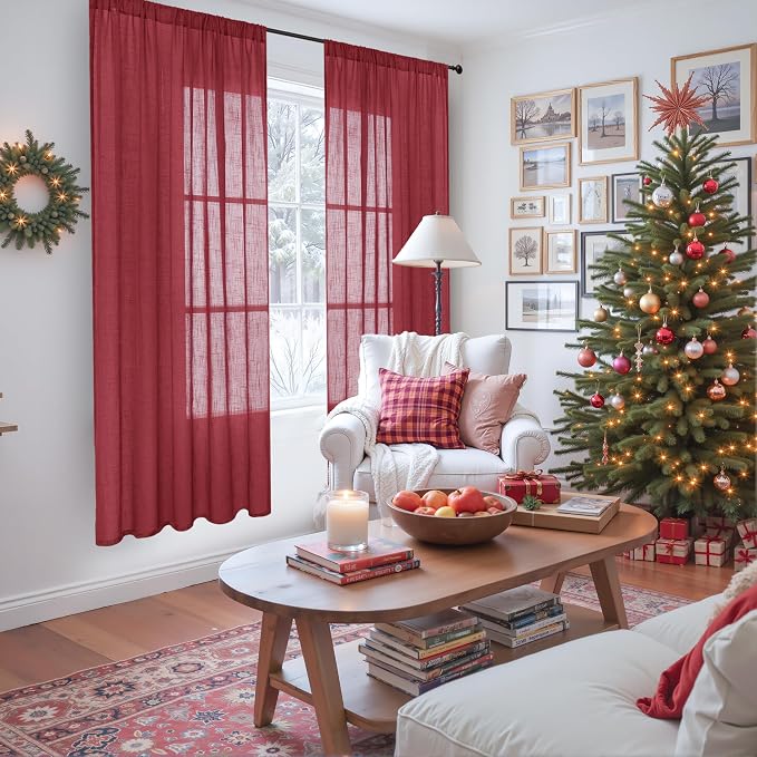 BGment Burgundy Linen Curtains 72 Inches Long - Image 2