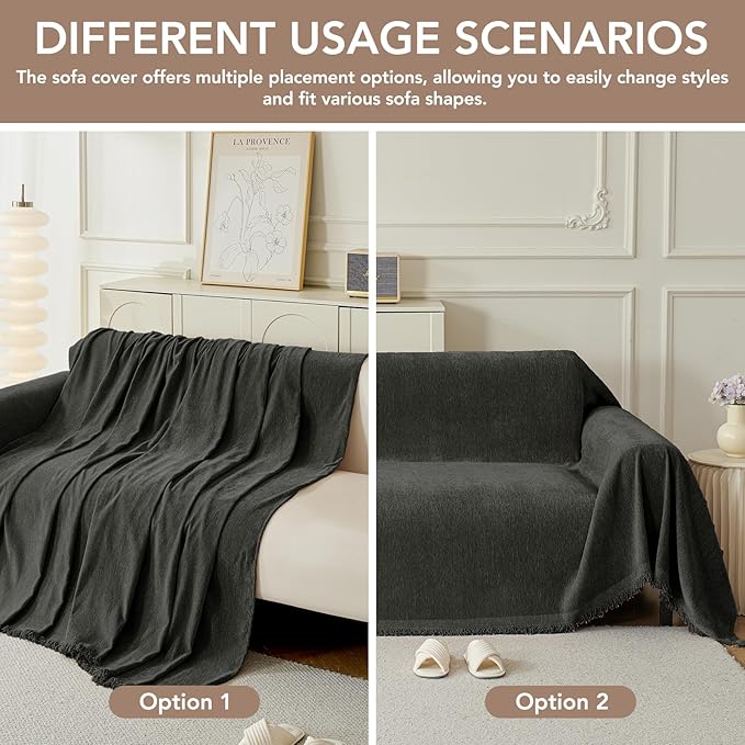 Couch Cover for Dogs, Boho Sofa Covers for 2 Cushion Couch, Chenille Sofa - Image 4