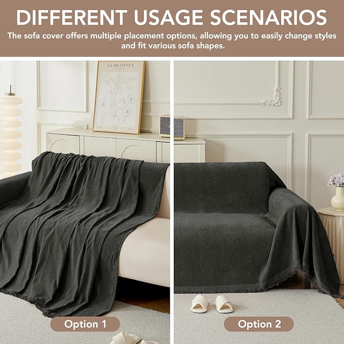 Couch Cover for Dogs, Boho Sofa Covers for 3 Cushion Couch, Chenille Sofa - Image 5