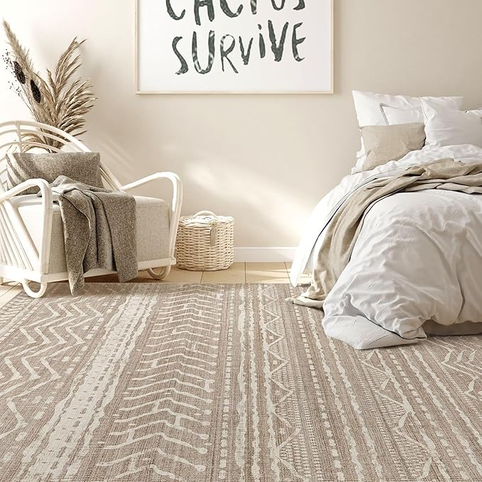 Nakagishi 5x8 Area Rug Living Room: Washable Boho Large Neutral Soft Rugs - Image 6