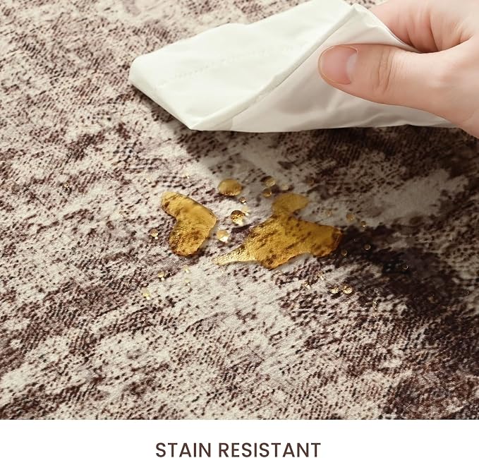Ompaa Living Room Rug 8x10 Brown Area Rugs Machine Washable Abstract Coffee - Image 5