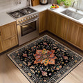 Area Rugs Square 4ft Washable Non-Slip, Floral Vintage Distress Print Pattern by RELEANY