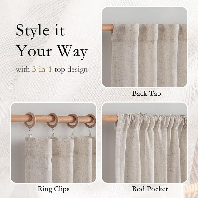MYSKY HOME Natural Linen Sheer Curtains 63 Inch Length - Image 4