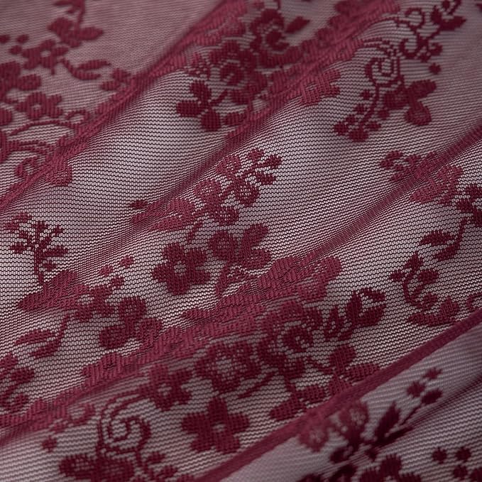 YJ YANJUN Vintage Lace Curtains 63 Inch Length 2 Panels- Burgundy Sheer Curtains - Image 5