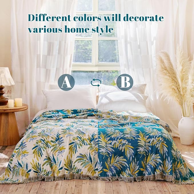 MSGKV Boho Throw Blanket for Bed Cotton 60"x80" Leaves Blanket Twin Size Couch - Image 3