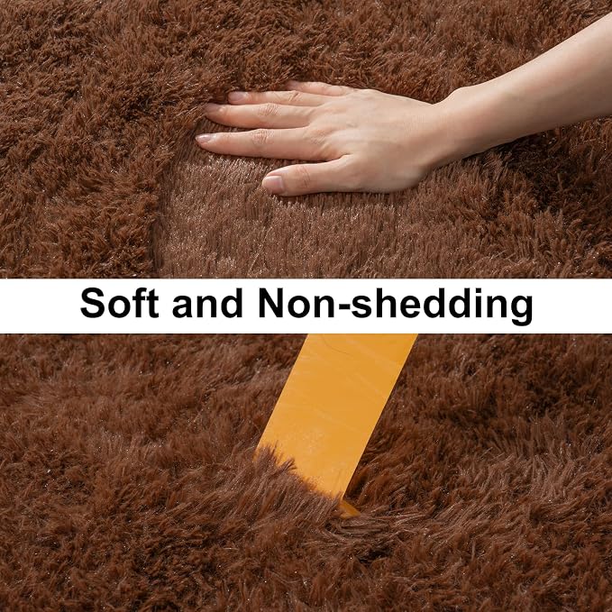 Soft Runner Rugs for Bedroom Hallways, 2x5 Brown Fluffy Shag Throw Area Rug Non - Image 7