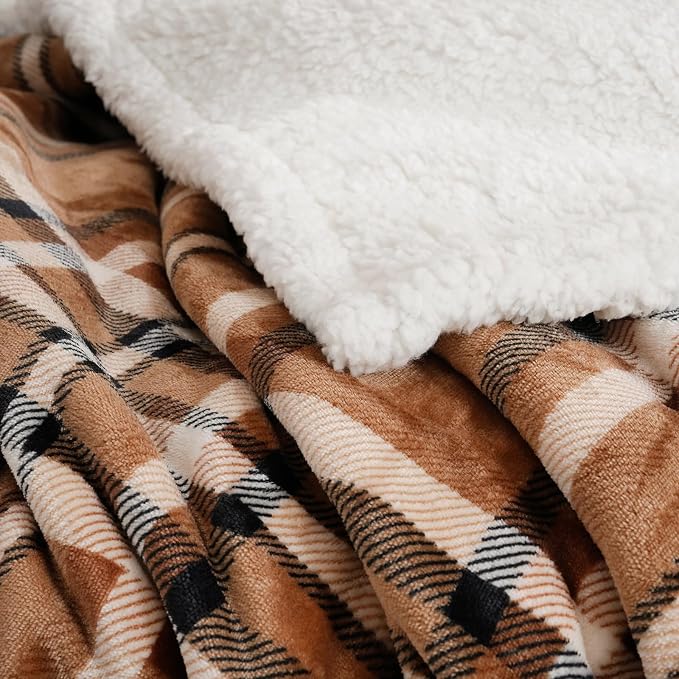PU MEI Sherpa Fleece Throw Blanket 60" x 80" Reversible Plush Fluffy Large Big - Image 5