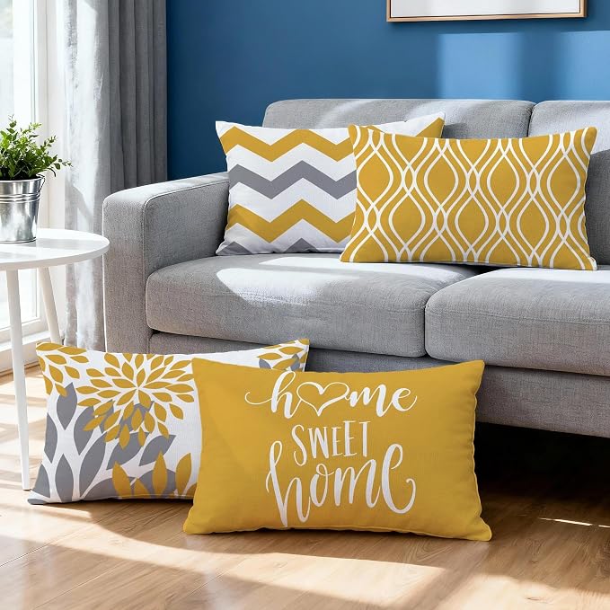 Hexagram Geometric Yellow Pillow Covers 12x20 Set of 4, Decorative Outdoor Boho - Image 2
