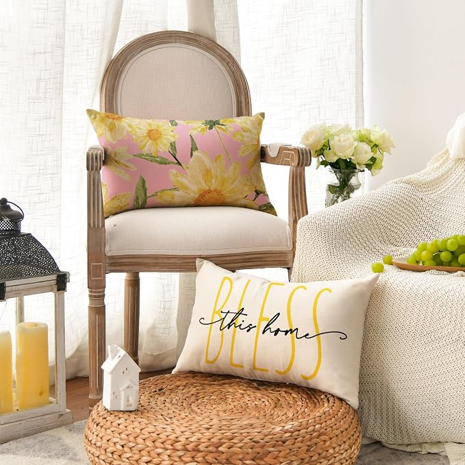 AVOIN colorlife Home Sweet Home Spring Summer Flowers Pink Throw Pillow Covers - Image 3