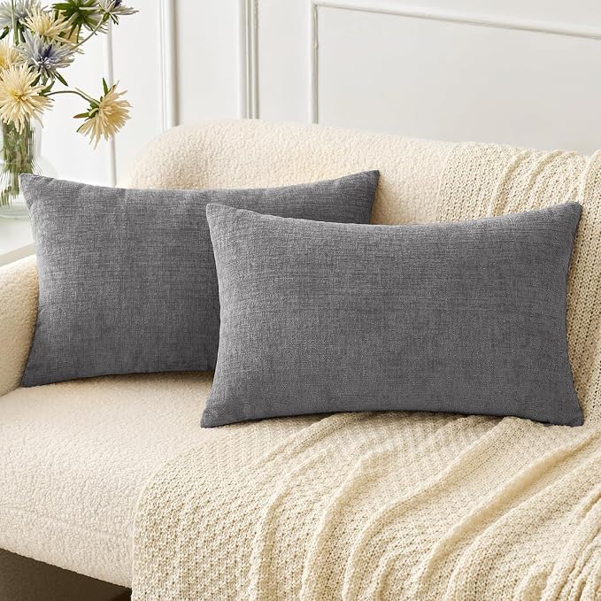 MIULEE Pack of 2 Couch Throw Pillow Covers 12x20 Inch Soft Dark Gray Chenille by MIULEE
