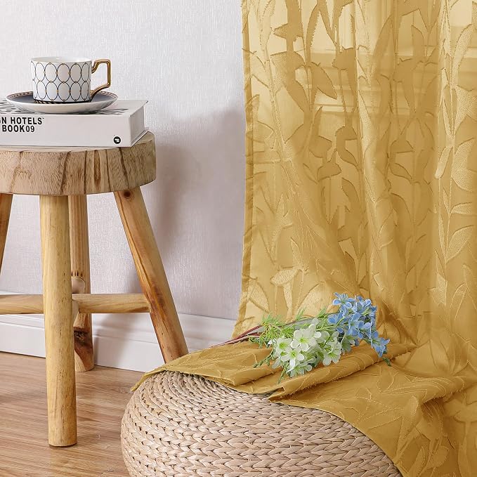 Lecloud Leia Dark Gold Sheer Curtains 54 Inch Length 2 Panels, Light Reducing - Image 9