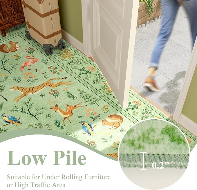 DUKINO 2x3 Entryway Rug, Washable Door Mat Animal Kitchen Rug, Light Green | - Image 8