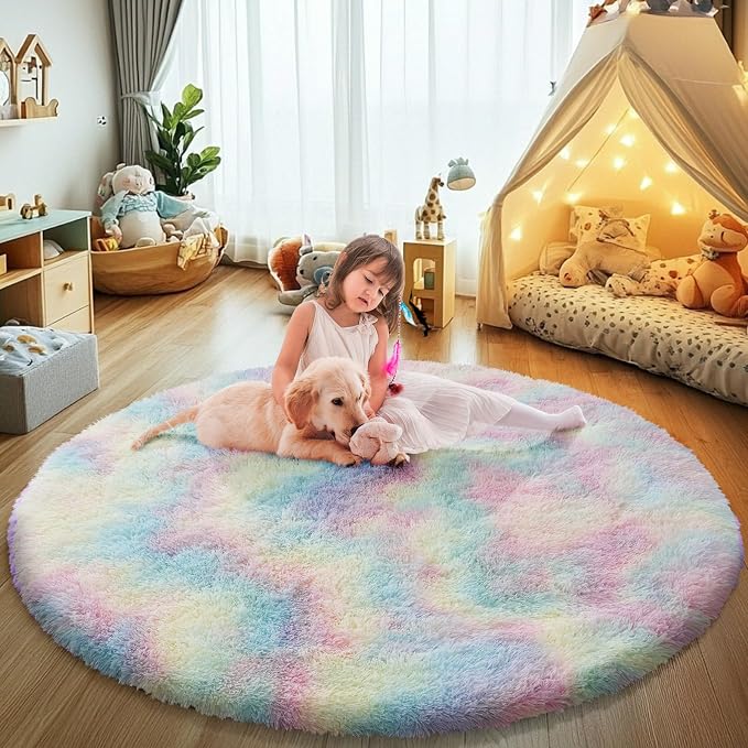 yulidayang Rainbow Fluffy Round Area Rugs by yulidayang
