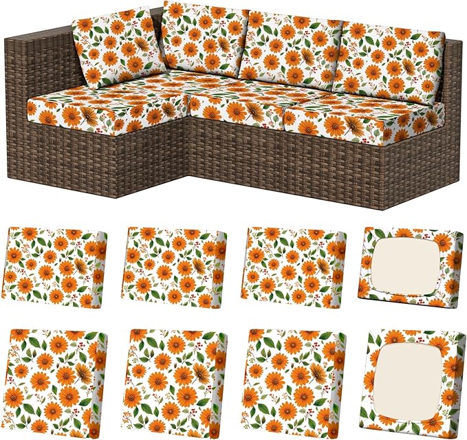 8Pcs Stretch Patio Cushion Covers, Outdoor Couch & Sofa Replacement Slipcovers by VORSHAPE
